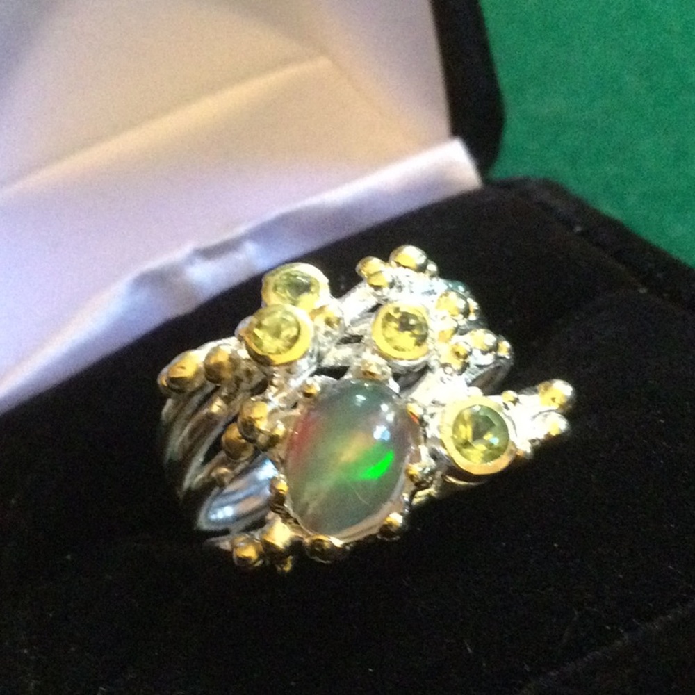 Surrealistic Genuine Firery Opal Ring - Picture 6 of 14